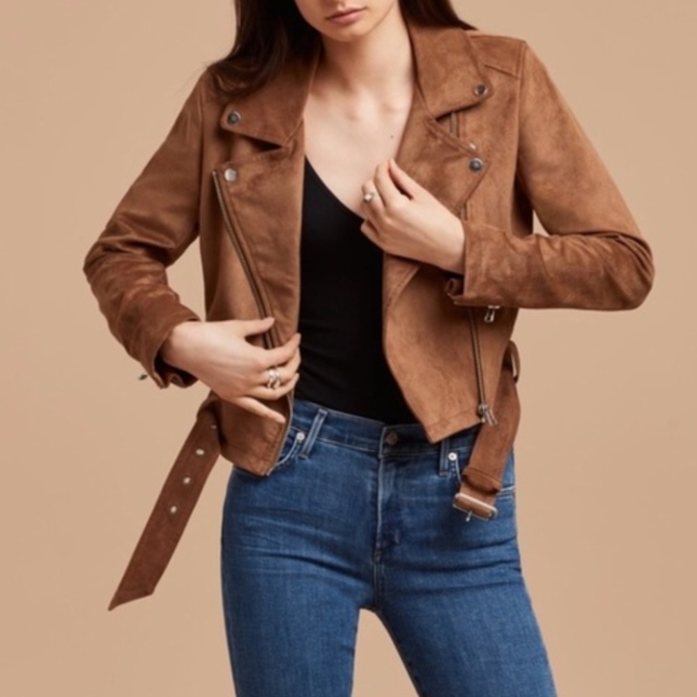 Talula Suede Moto Jacket in Brown